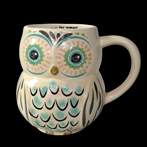 Owl Coffee Tea Chocolate Mug Love The Moment Natural Life Turquoise Mint Cond. - Picture 9 of 14